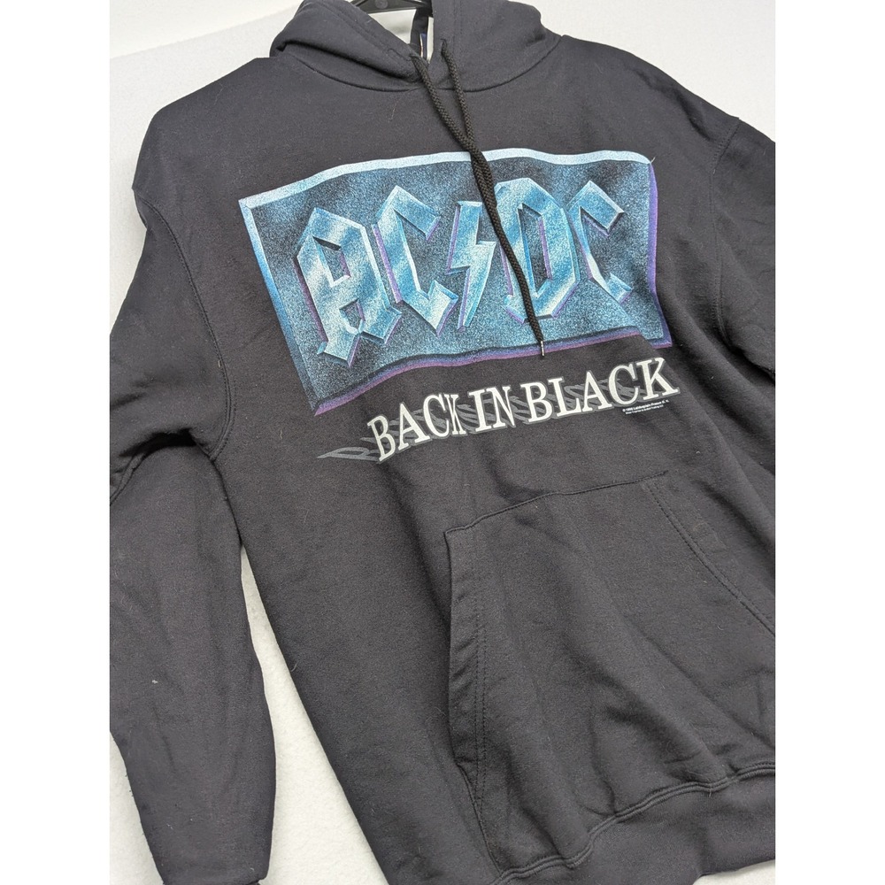 AC/DC Back In Black Graphic Hoodie Mens Medium Black B&E Sport Sweatshirt